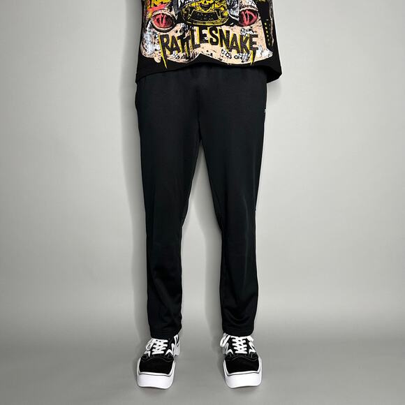 Reebok Sweatpants Jet Black Polyester White Logo - Picture 2 of 4